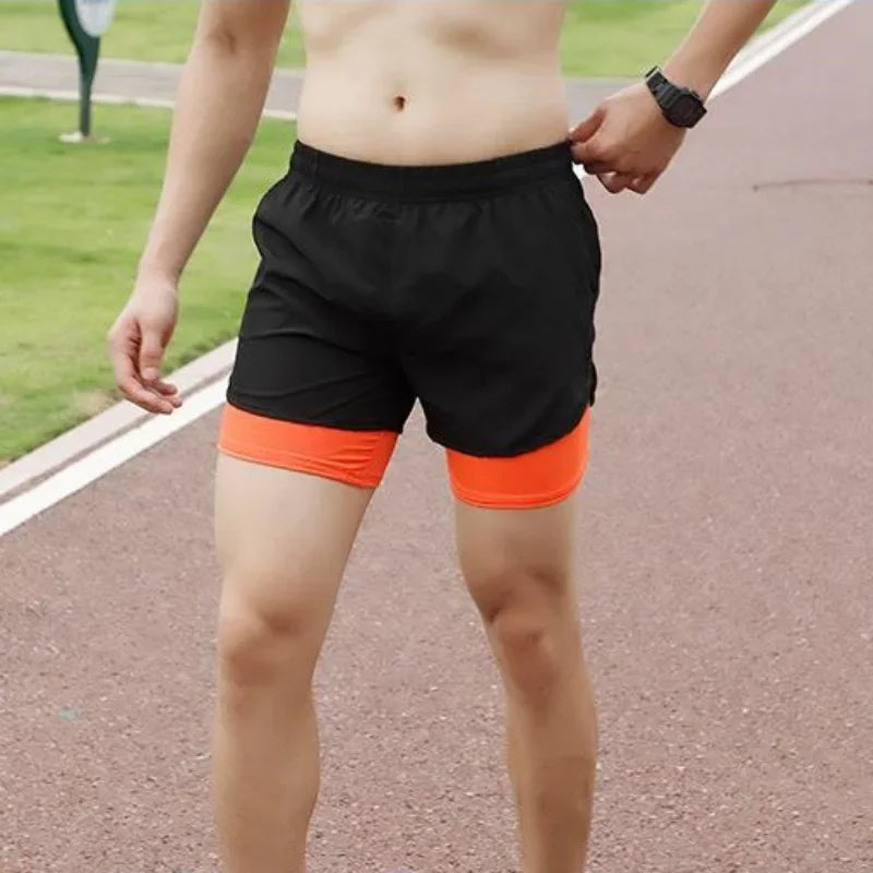 2025New Men's Fitness Training Shorts Summer 2 In 1 Quick Dry Gym Beach Running Double-deck Shorts Outdoor Sportswear Men shorts