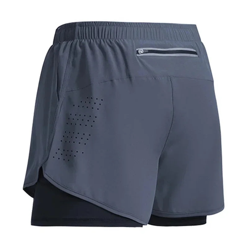 2025New Men's Fitness Training Shorts Summer 2 In 1 Quick Dry Gym Beach Running Double-deck Shorts Outdoor Sportswear Men shorts